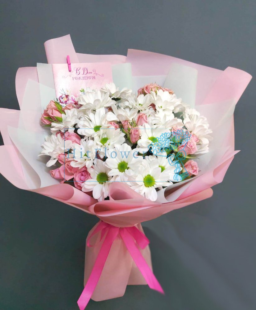 Букет цветов Искренние чувства Букет цветов из: Хризантемы и Розы